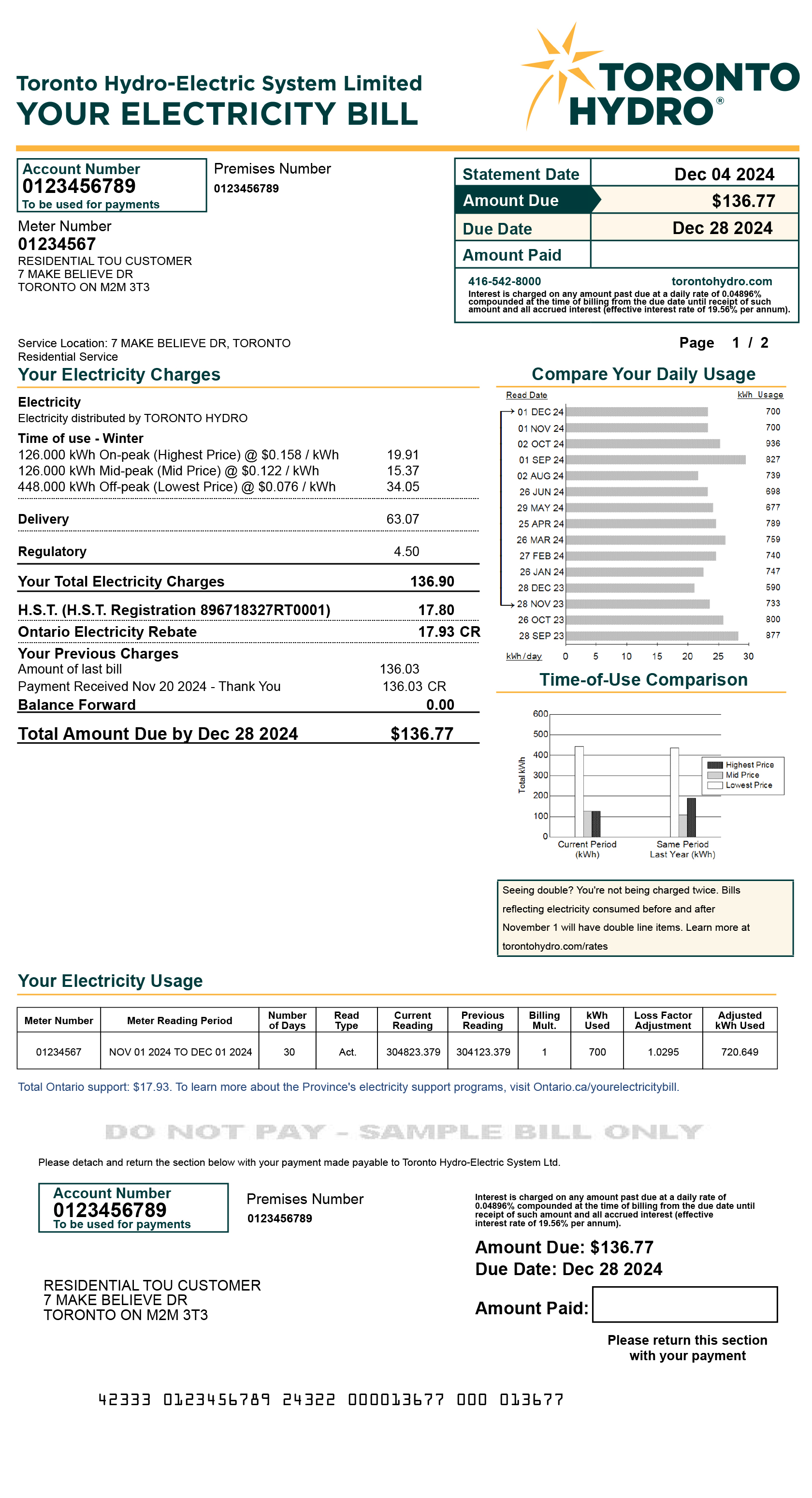 Residential Time-of-Use sample bill (for desktop)