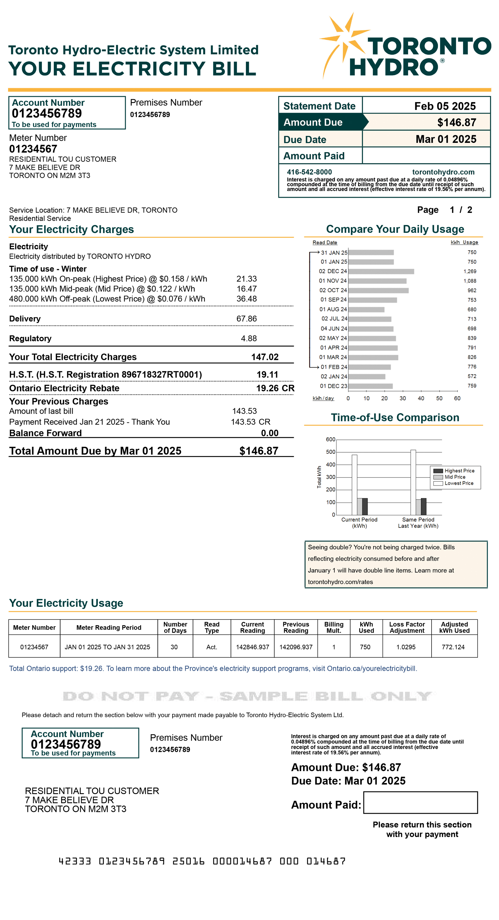 Residential Time-of-Use sample bill (for desktop)