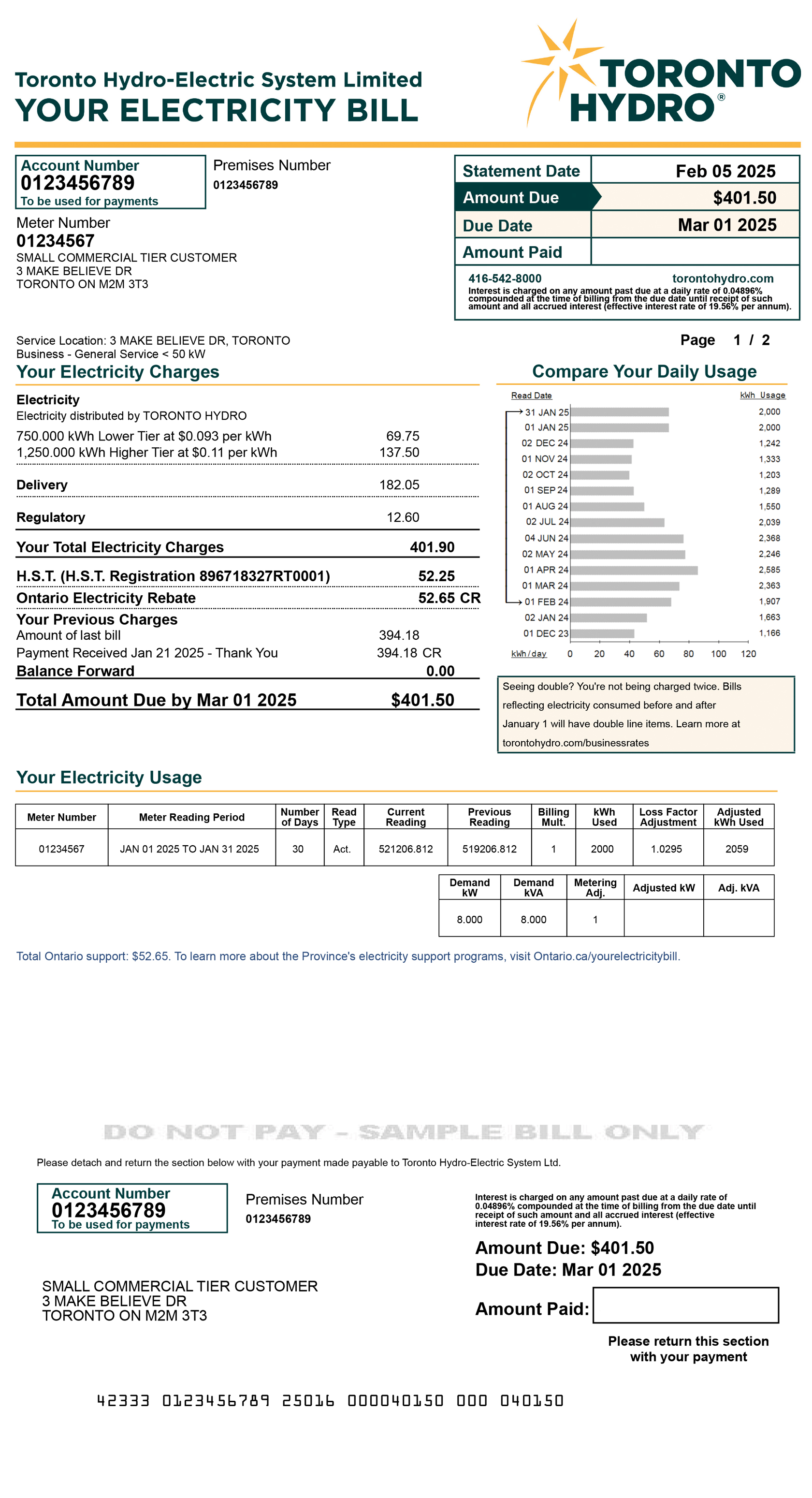 Small commercial Tiered sample bill for desktop