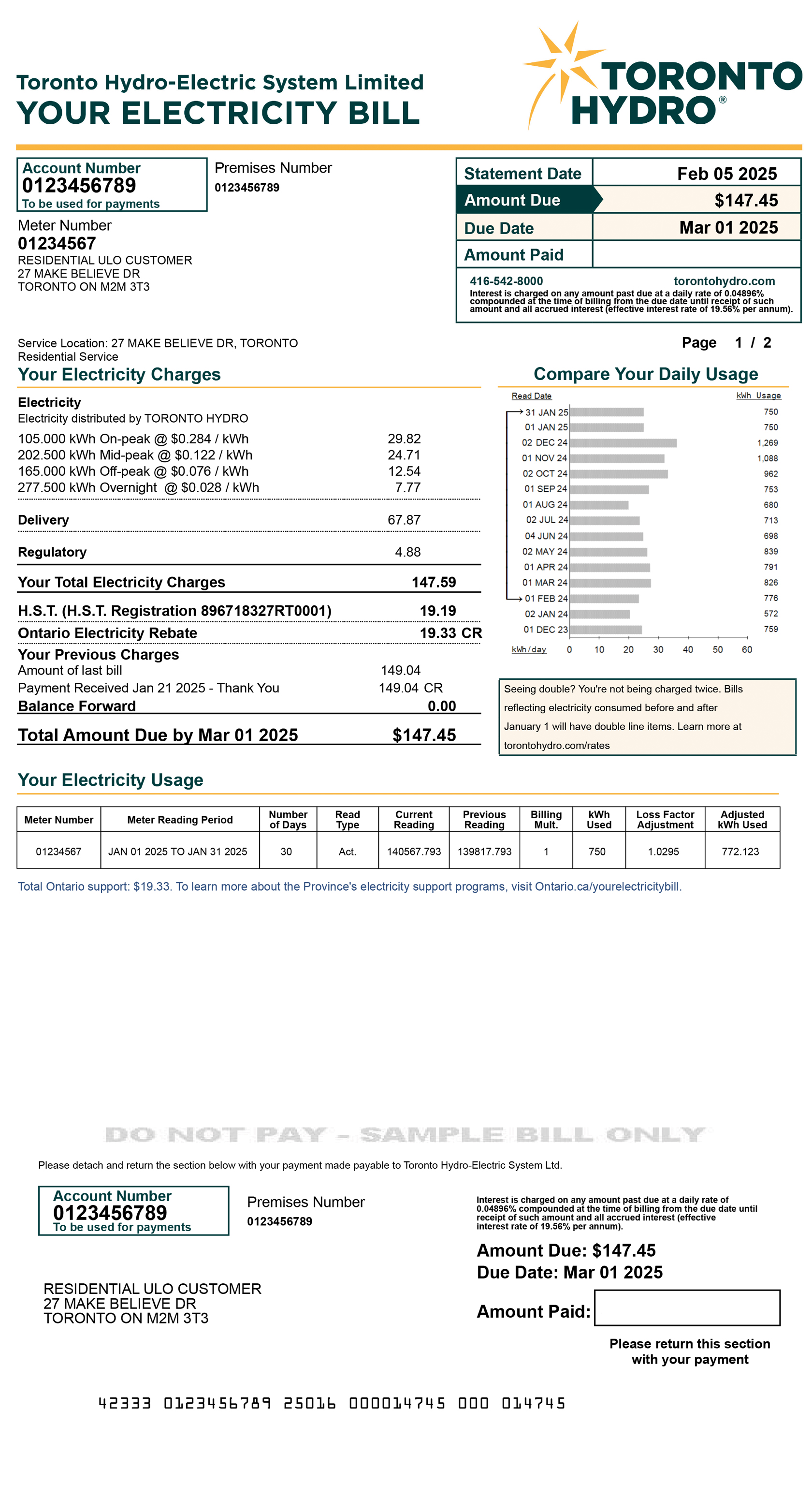 Residential ULO sample bill for desktop