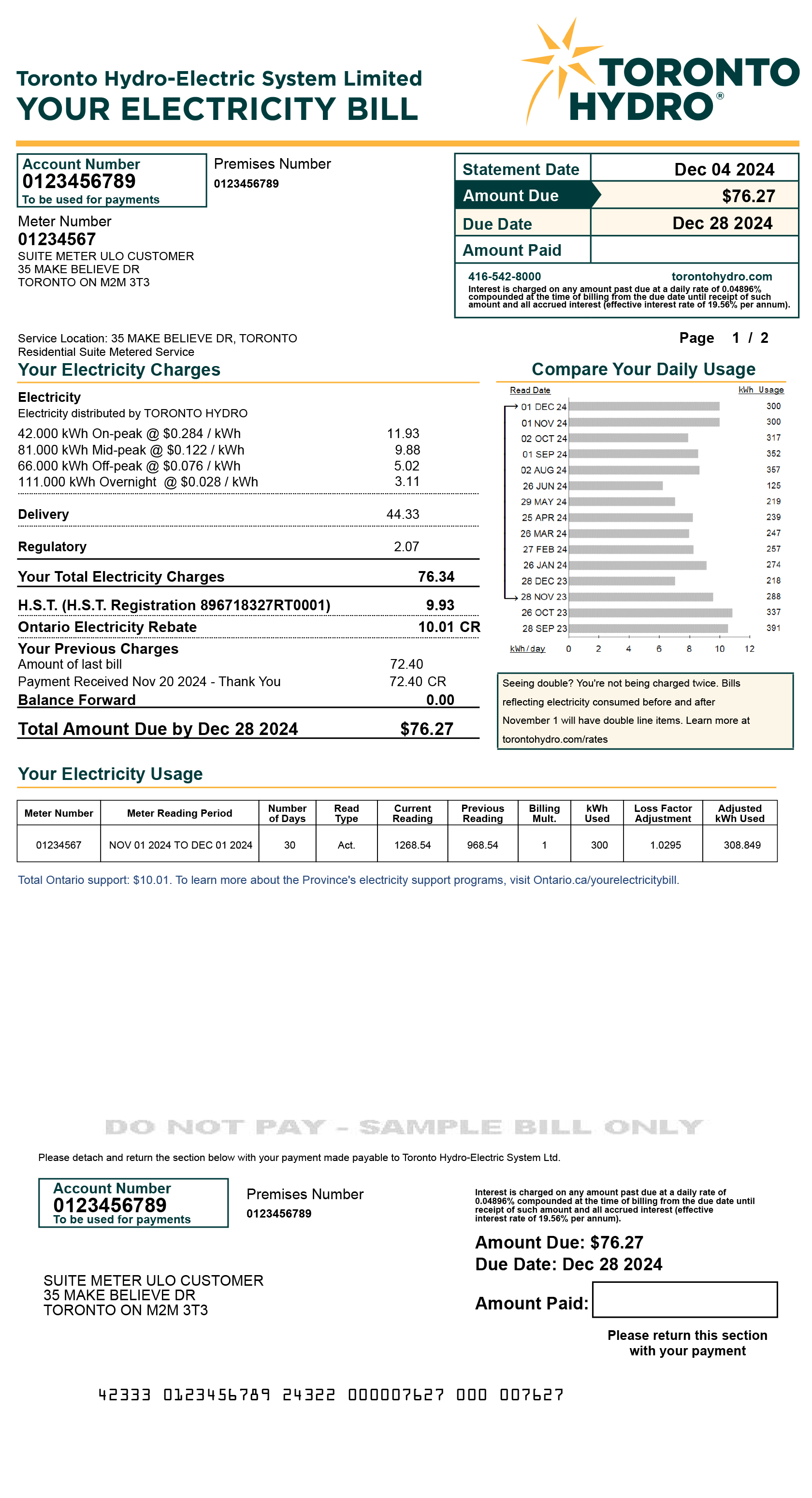 Suite metering ULO sample bill for desktop