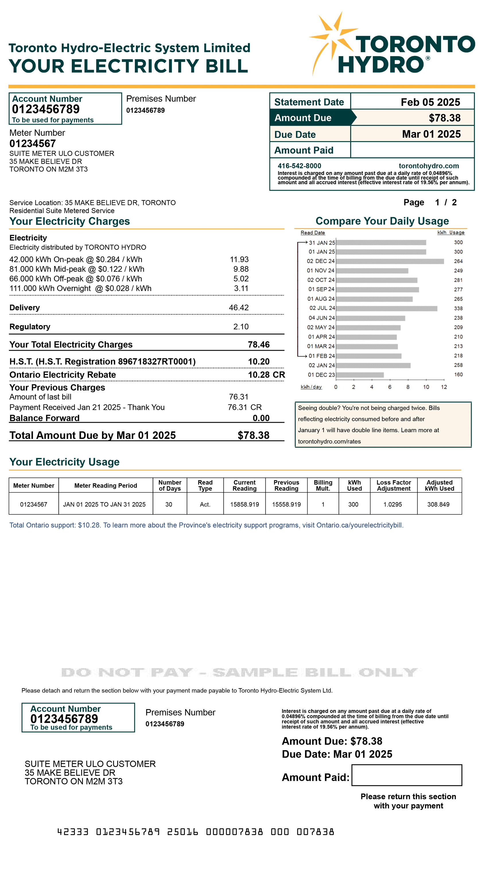 Suite metering ULO sample bill for desktop