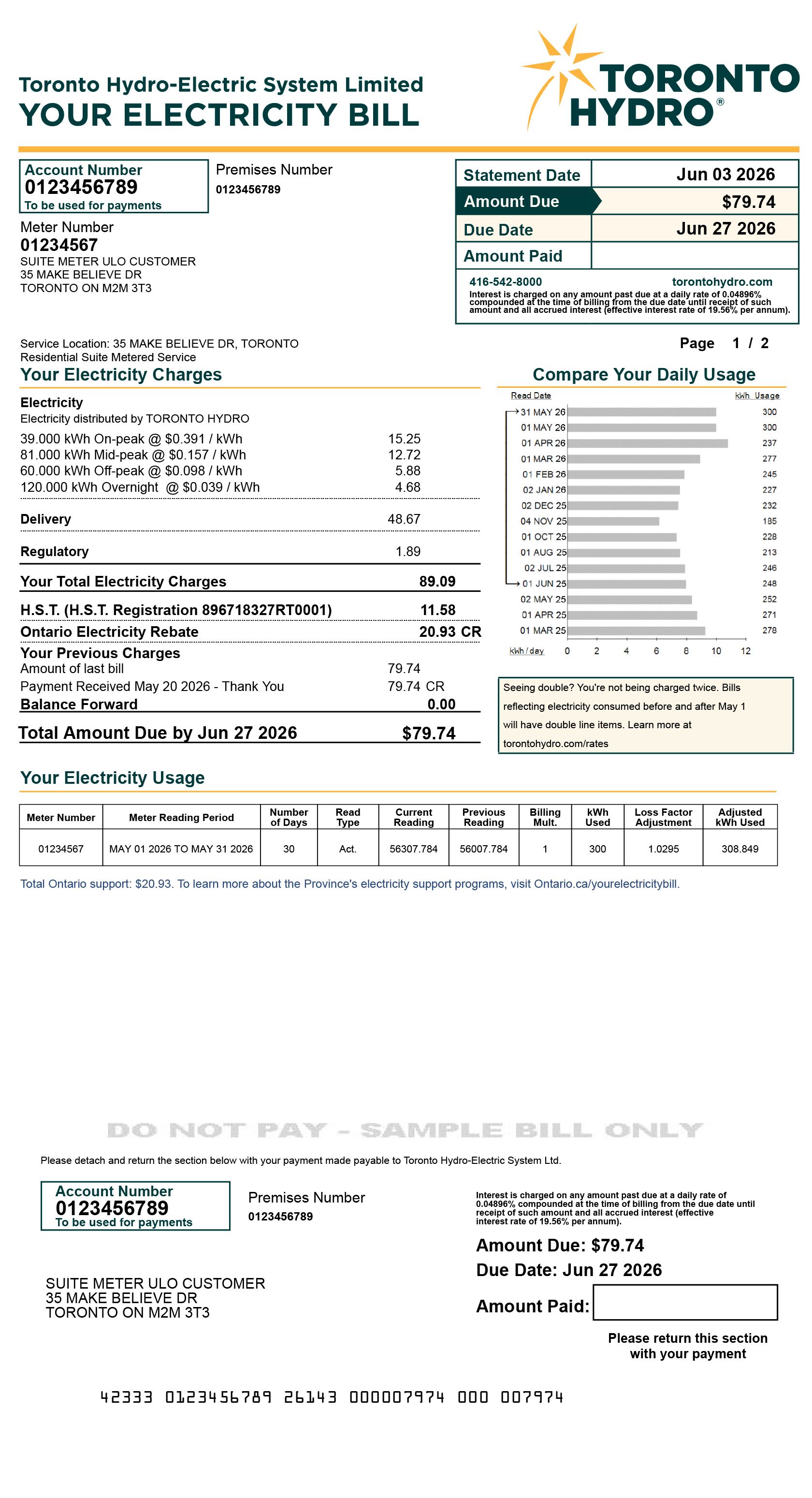 Suite metering ULO sample bill for desktop