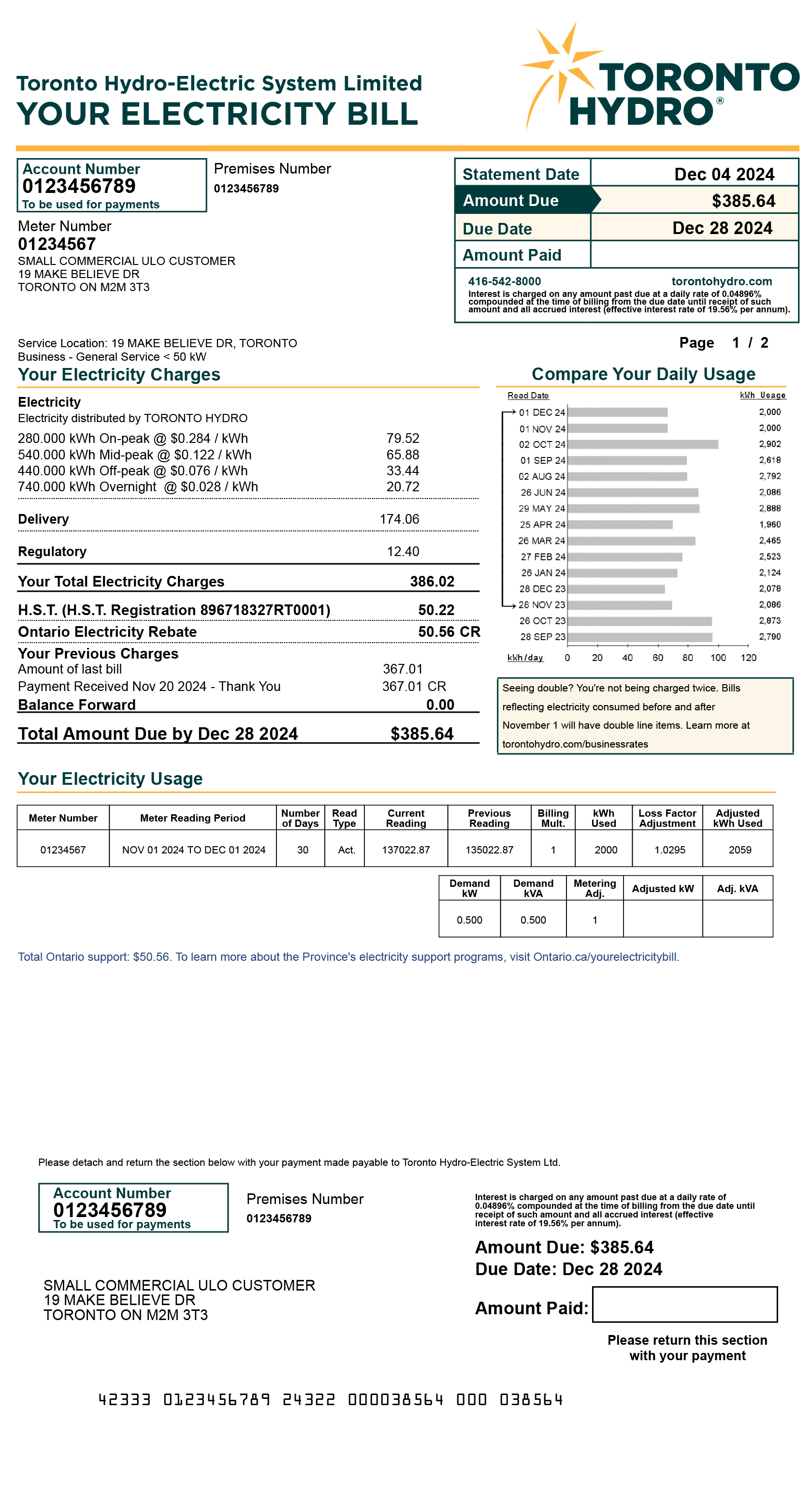 Small commercial ULO sample bill for desktop