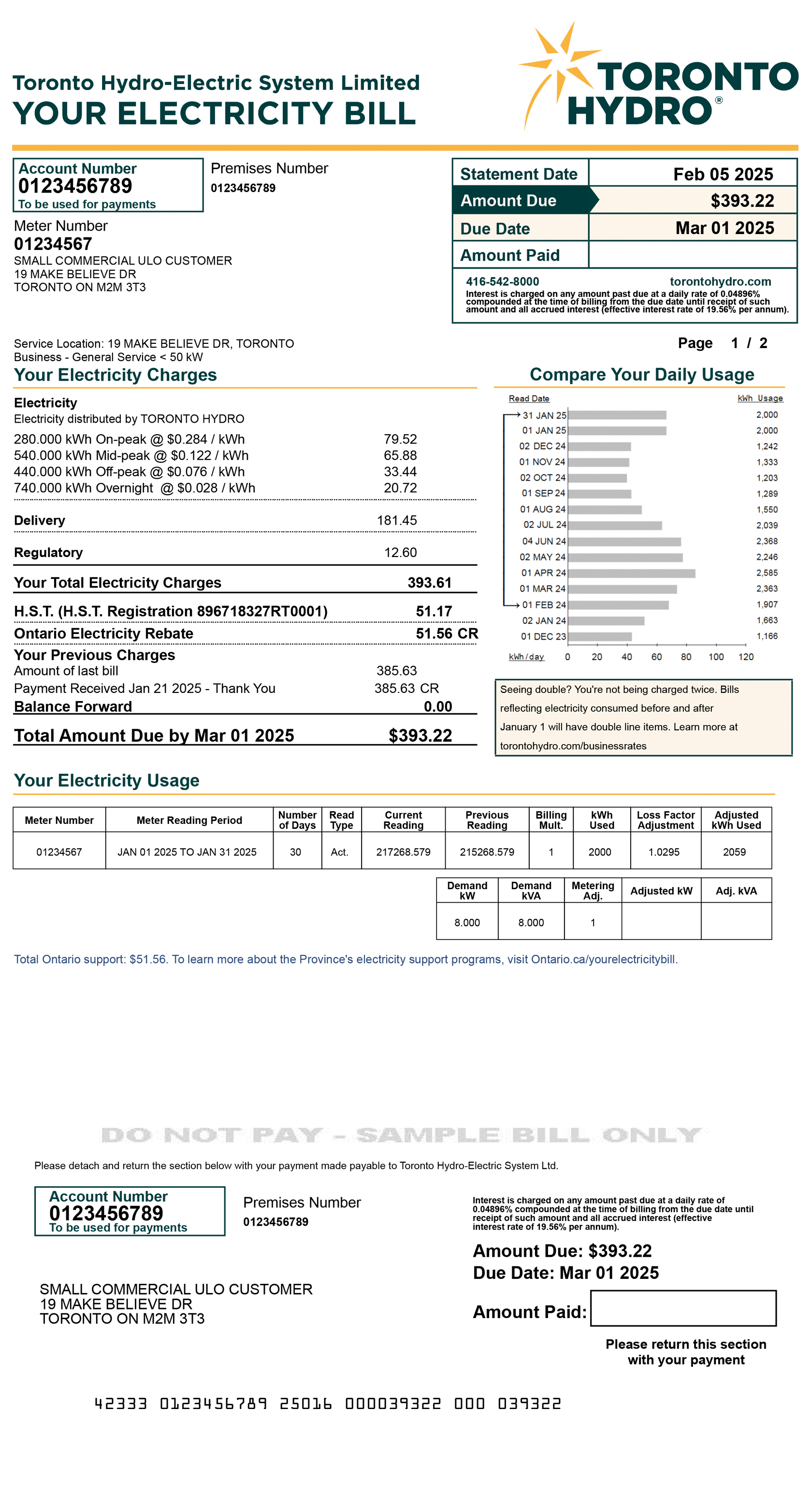 Small commercial ULO sample bill for desktop