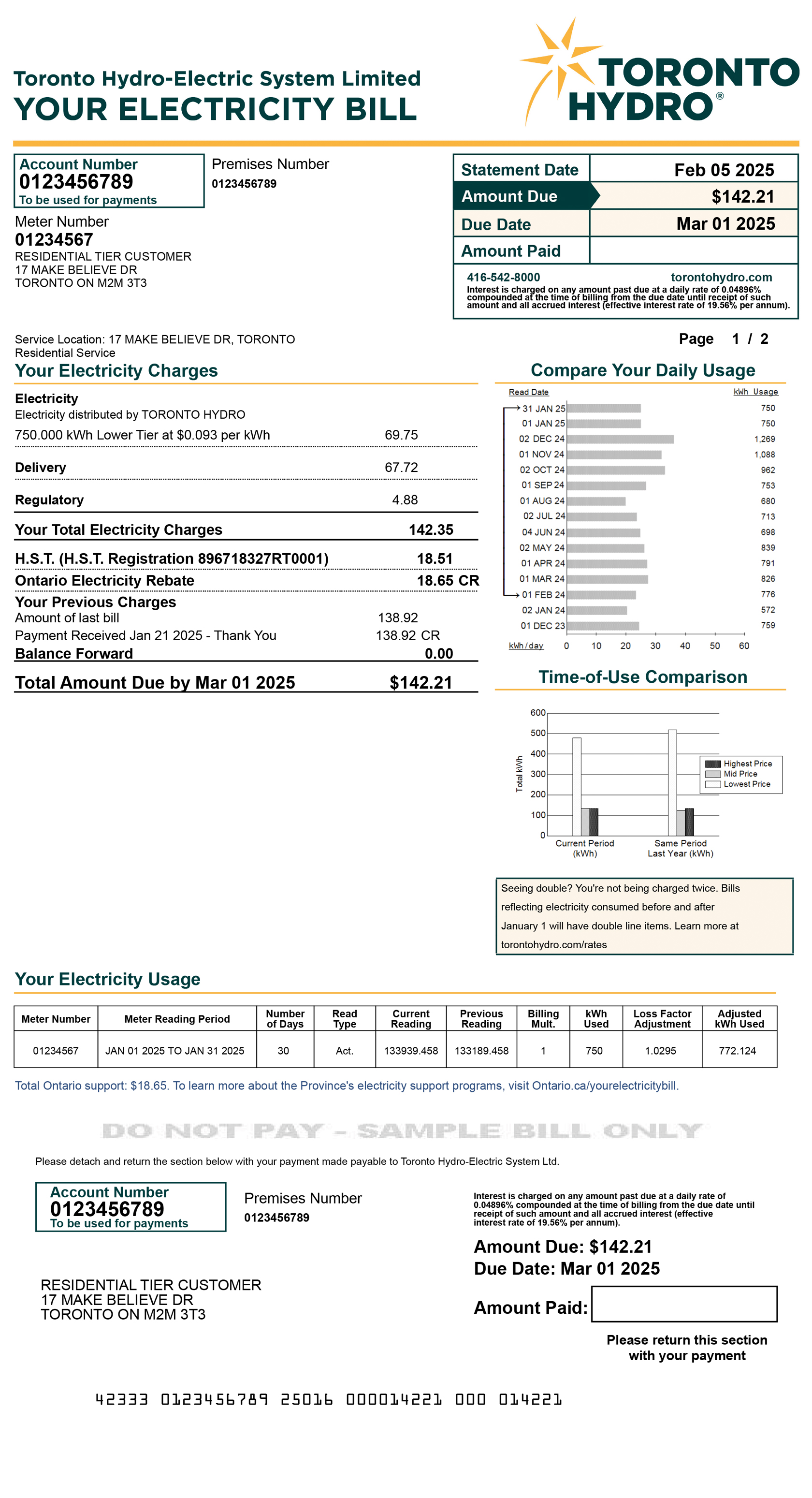 Tiered Sample Bill - Toronto Hydro 