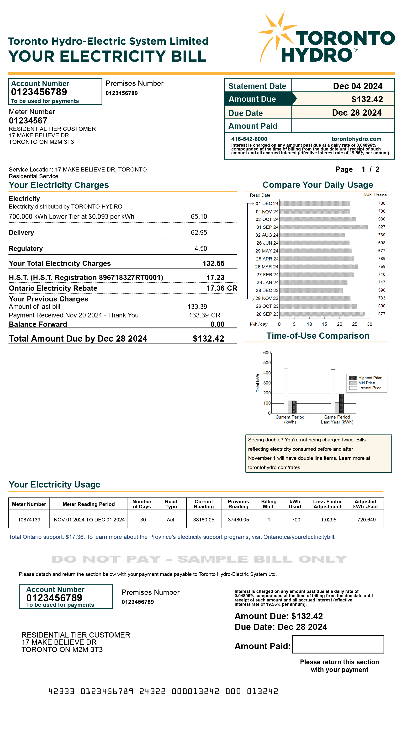 Residential Tiered sample bill for desktop