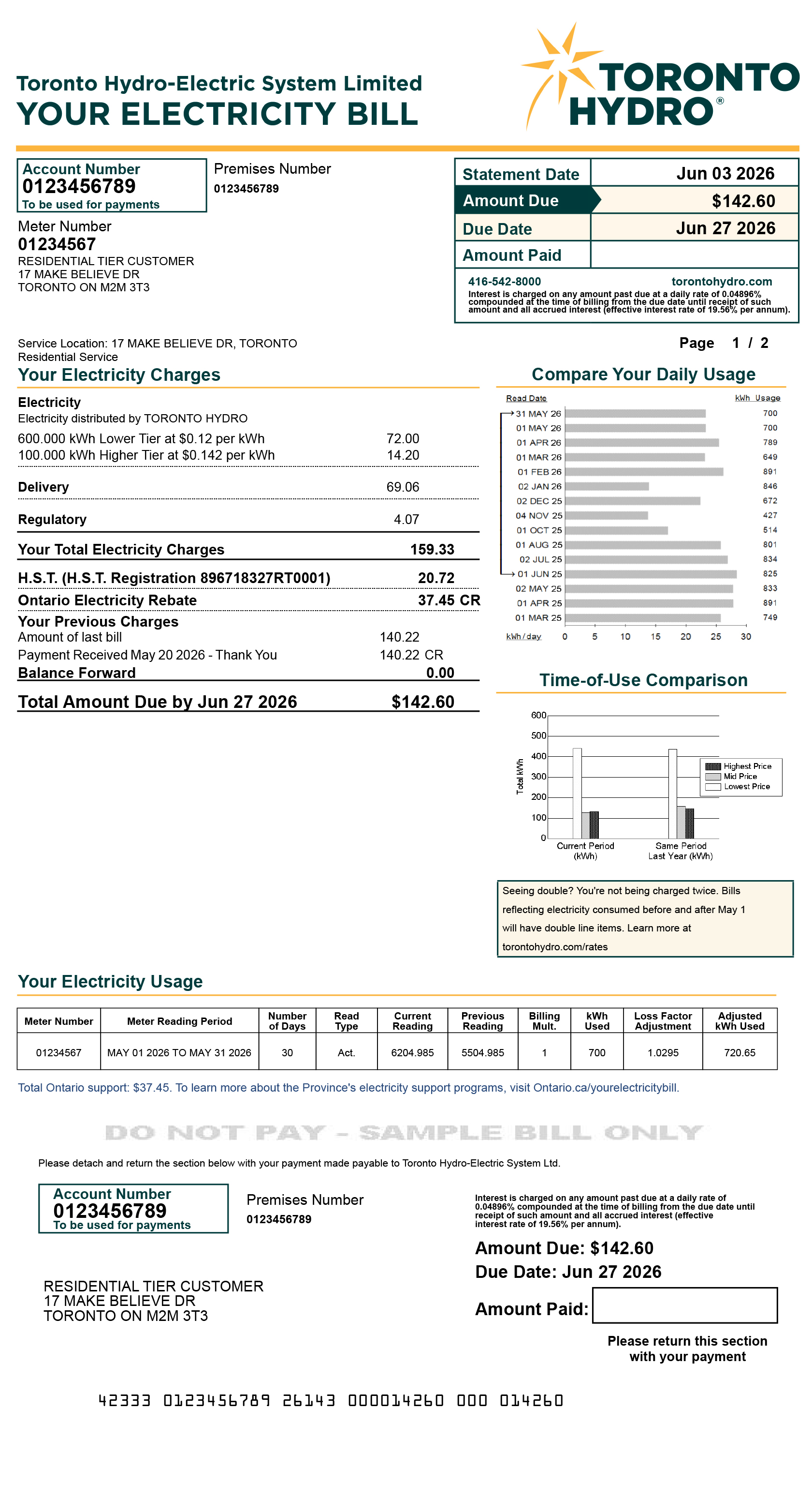 Residential Tiered sample bill for desktop